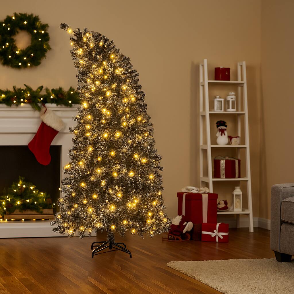 Front. BreeBe - Pre-Lit Artificial Tree – 6/7ft with Flexible Top and Soft Warm Lighting - Black.