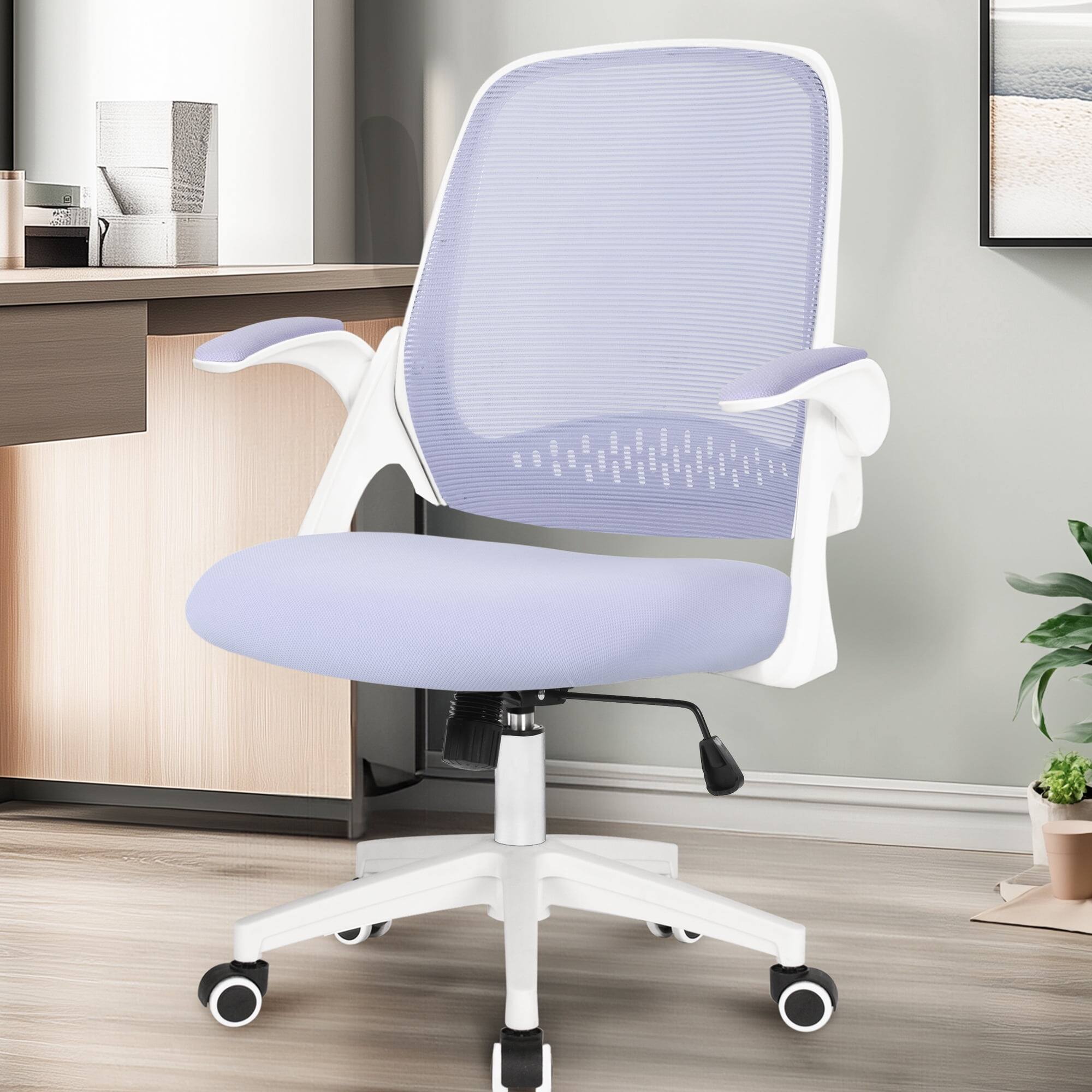 Back. Neo Chair - Ergonomic Office Chair, Mesh Back with Flip-Up Arms, Lumbar Support, Adjustable Height & Rolling Wheels - Plastic Base-Purple.