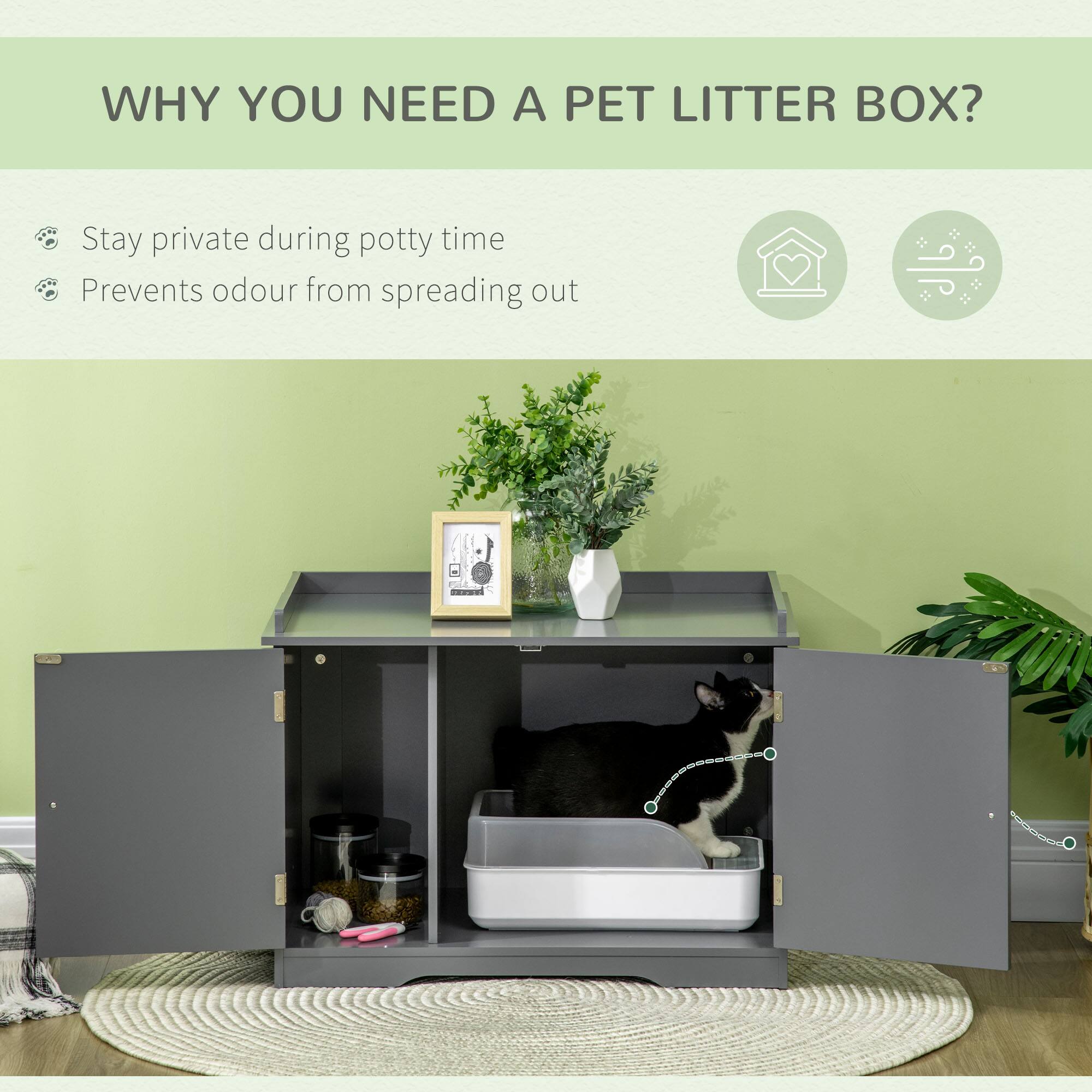WHY YOU NEED A PET LITTER BOX?

- Stay private during potty time
- Prevents odour from spreading out
