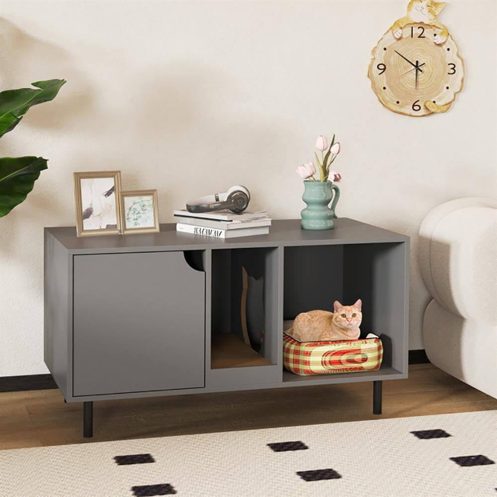 Alt View 6. Pefilos - Cat Litter Box, Cat Litter Pan, 40 Inch Cat Litter Box Enclosure for 2 Cats Hidden Cat Washroom-Gray - Gray.