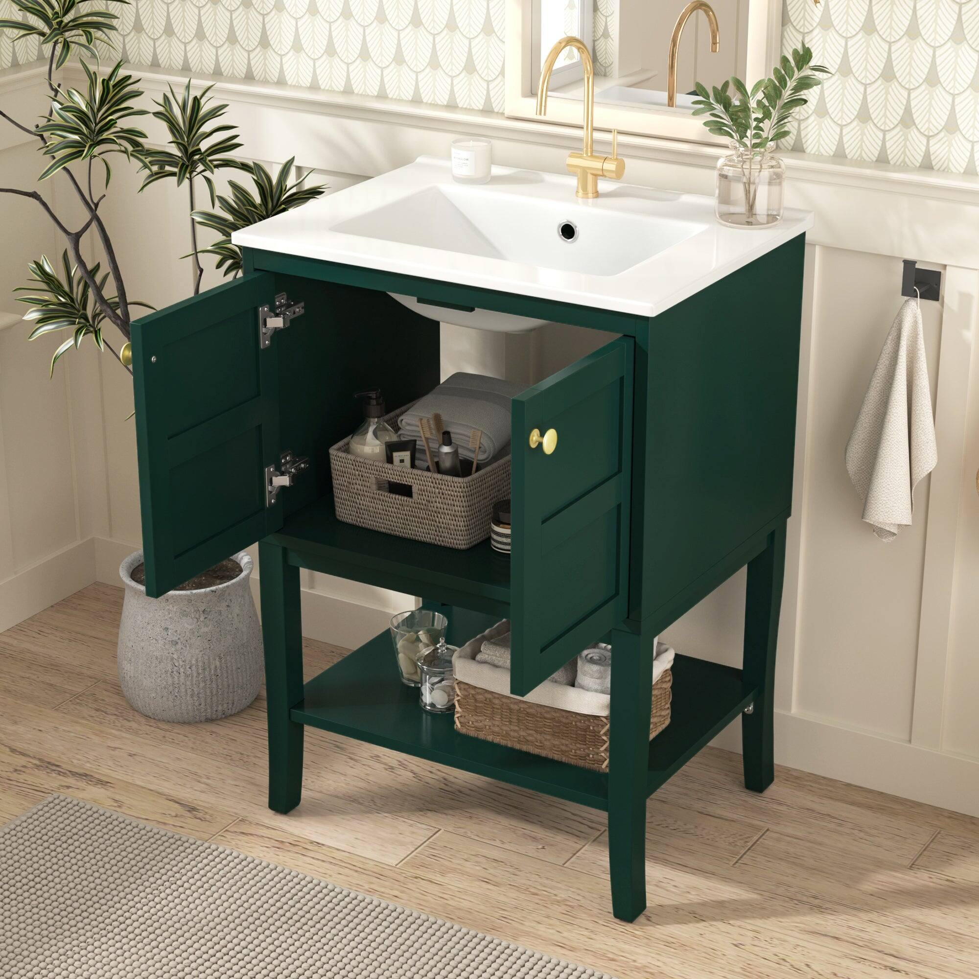 Alt View 5. Boyel Living - 24 Inch Modern Bathroom Vanity with Resin Sink and Two Doors Green - Green.