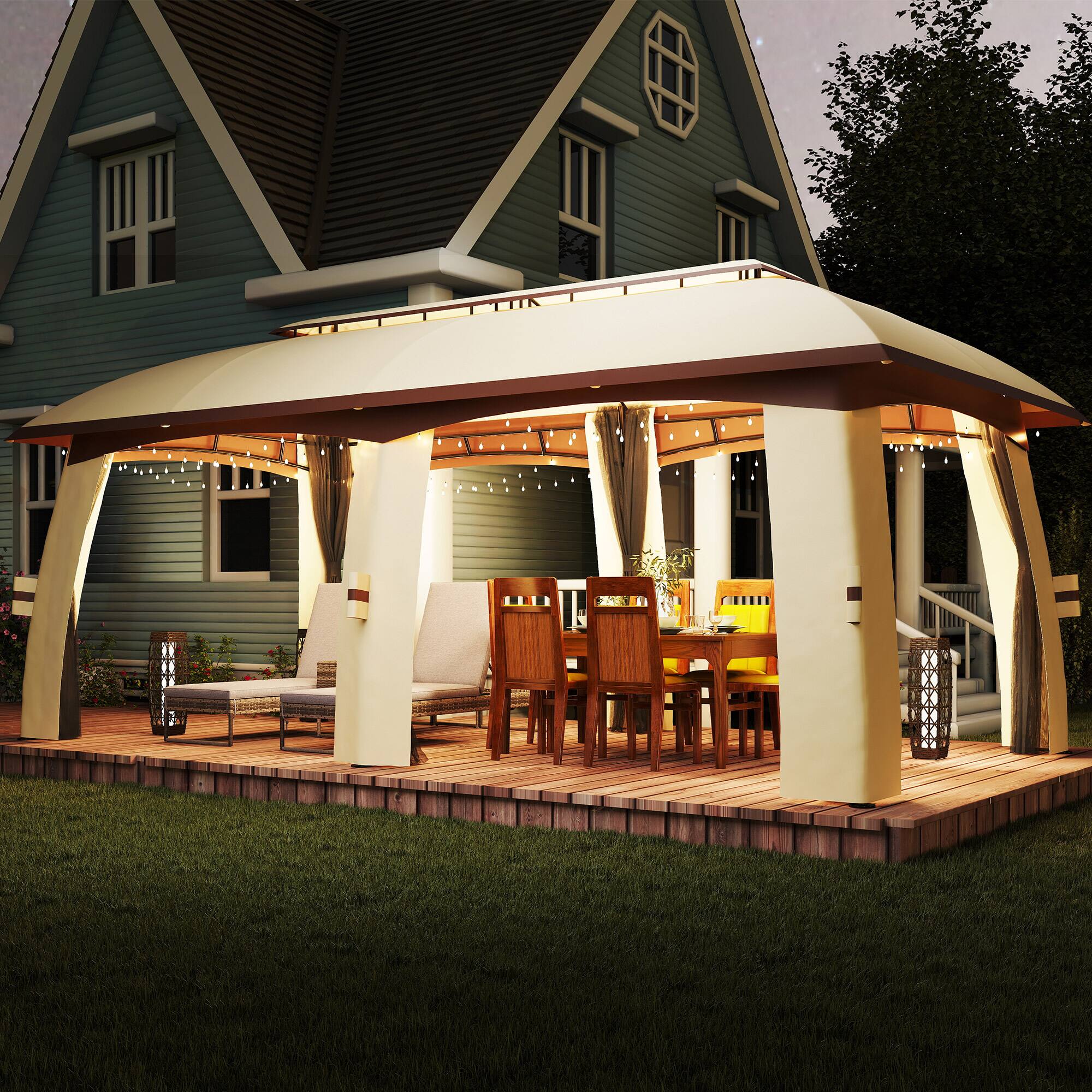 Alt View 4. Outsunny - Patio Gazebo, Outdoor Gazebo Canopy Shelter with Netting, Vented Roof, Steel Frame for Garden, Lawn - Beige.