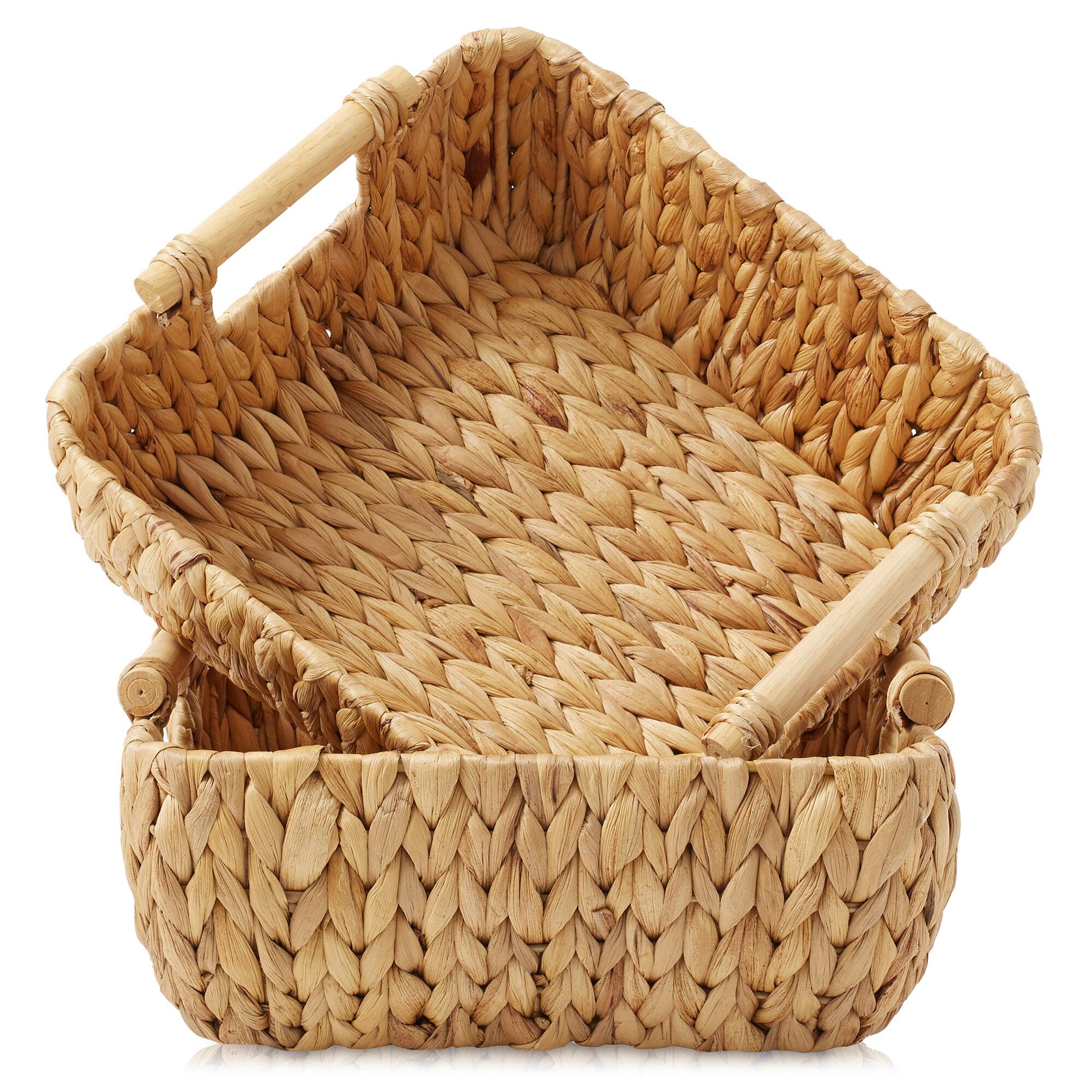 Alt View 6. Casafield - Hyacinth Seagrass Oval Storage Baskets with Wooden Handles - Woven Bins - Natural - Hyacinth.