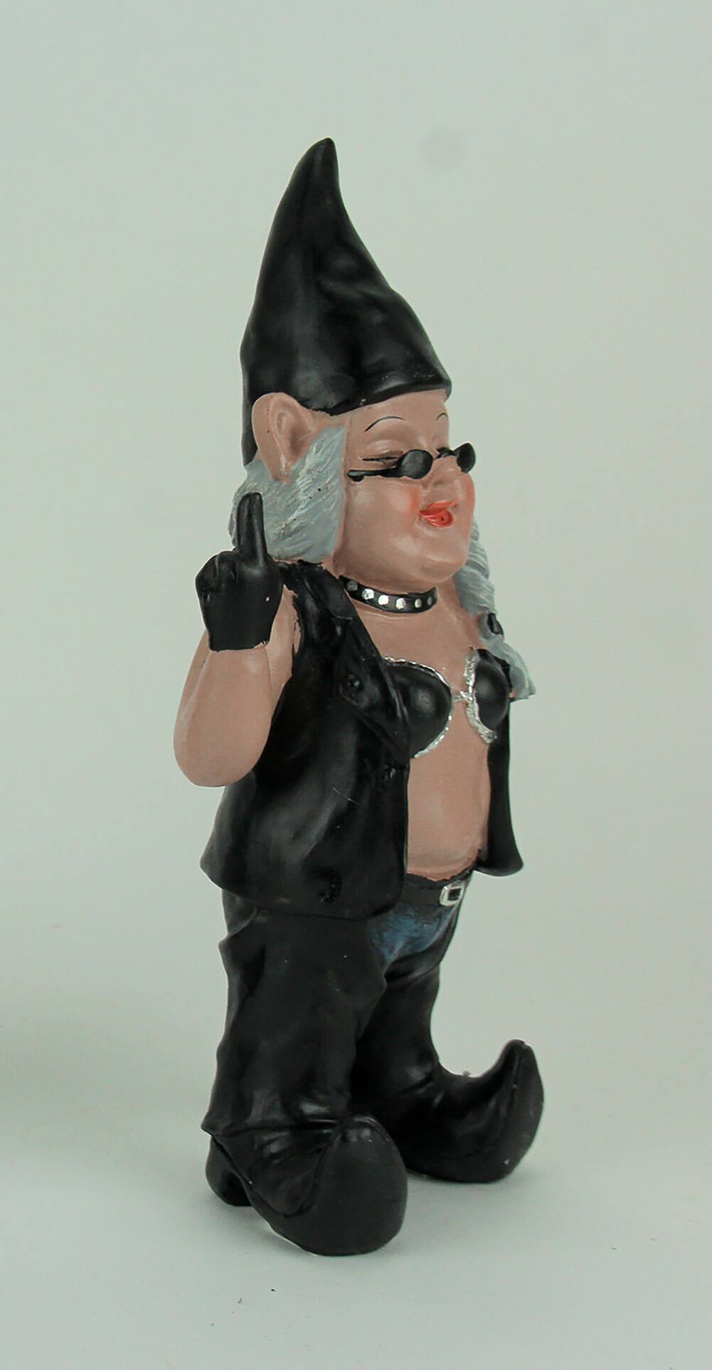 Alt View 1. Zeckos - Gnofun the Naughty Lady Biker Gnome Statue Motorcycle Leather 13 Inch - Black.