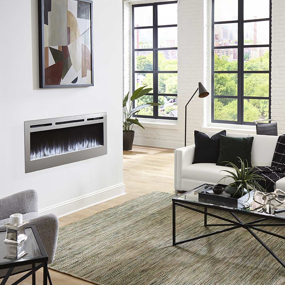Alt View 1. Touchstone Home Products - 50 in. Wall Mounted Recessed Sideline Deluxe Stainless Steel Smart Electric Fireplace 1500W - Stainless Steel.