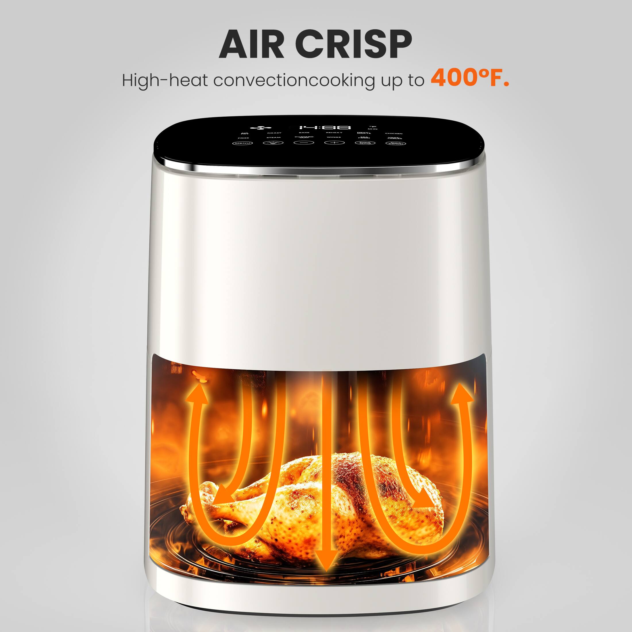 AIR CRISP High-heat convection cooking up to 400°F.

dien's 
- 14:08     COMICS   THEROMMENTER   comments

belvente."
ADDESS
Markete