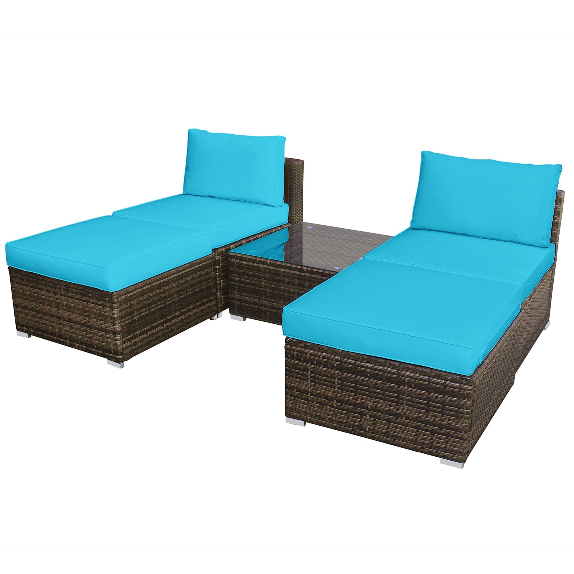 Alt View 7. Gymax - Gymax 5PCS Outdoor Patio Furniture Set w/ Coffee Table Ottoman Turquoise Cushion - as pic.