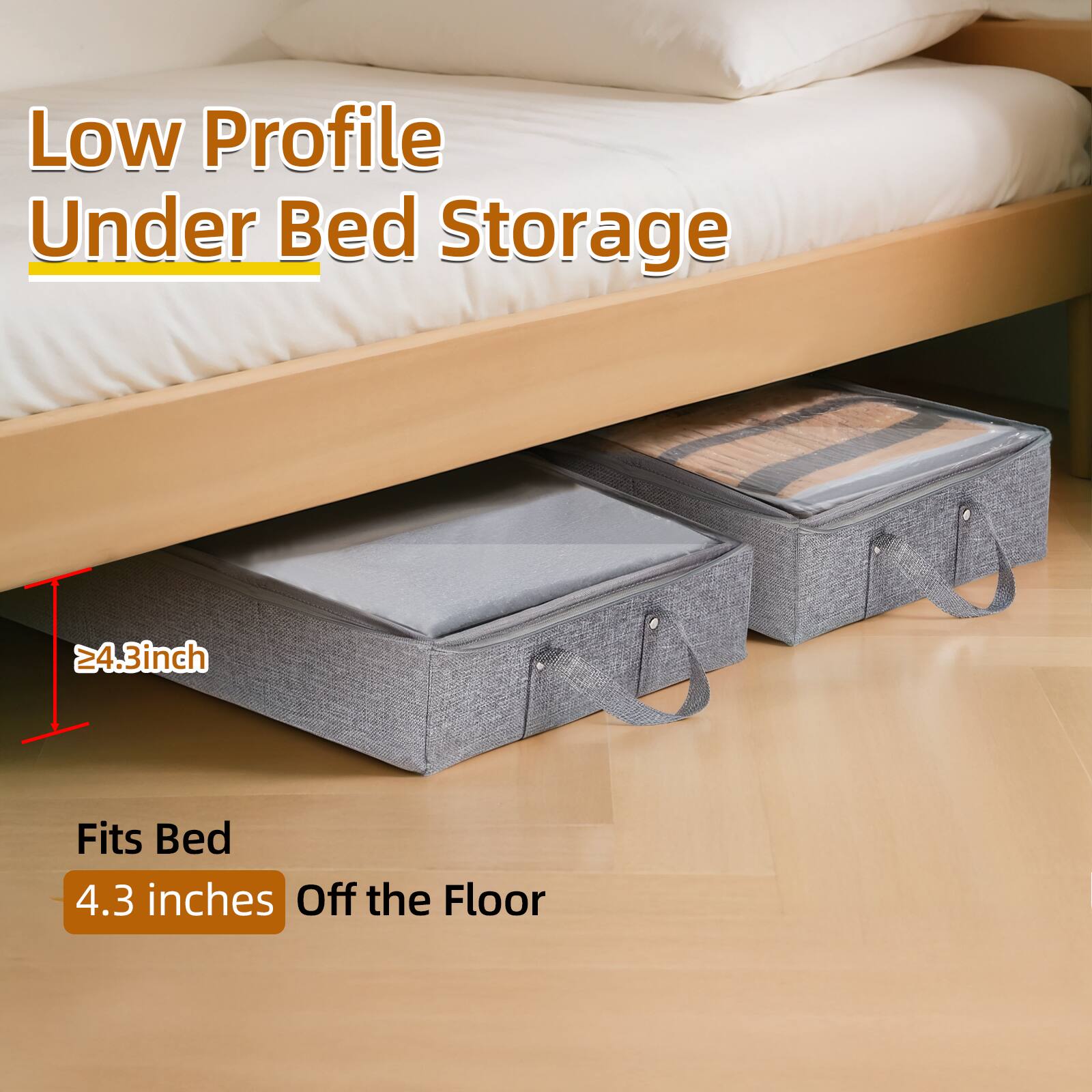 Low Profile Under Bed Storage >4.3inch Fits Bed 4.3 inches Off the Floor