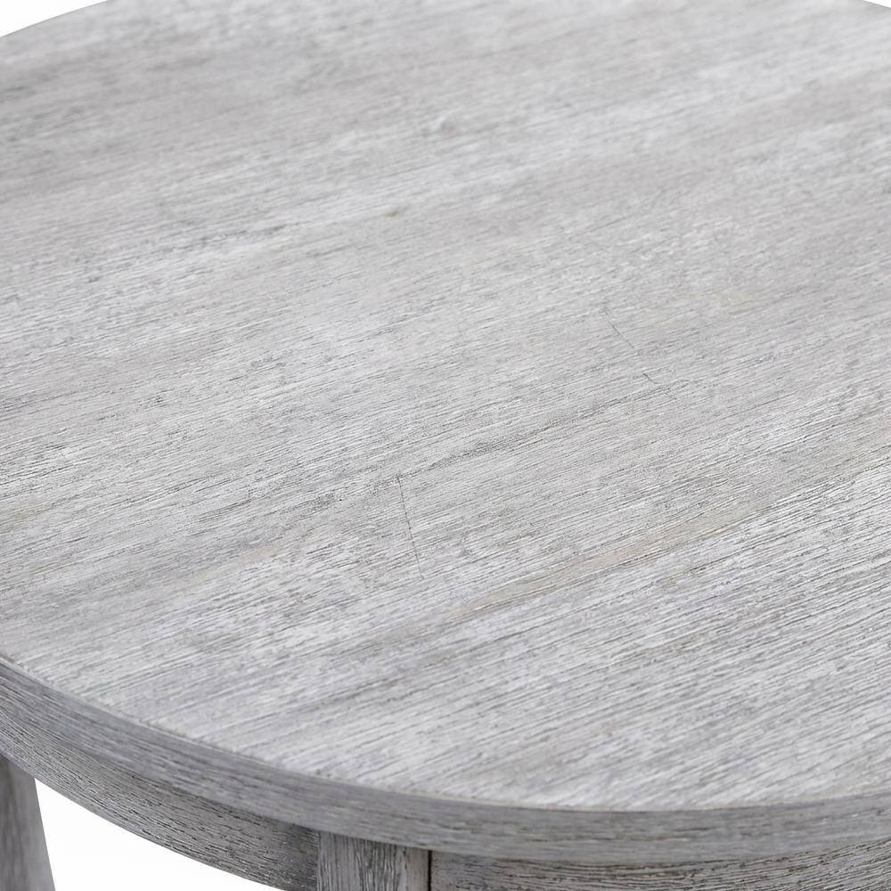 Alt View 2. FurniFact - Round End Table with Distressed Finish and Sturdy Construction - Light Gray.
