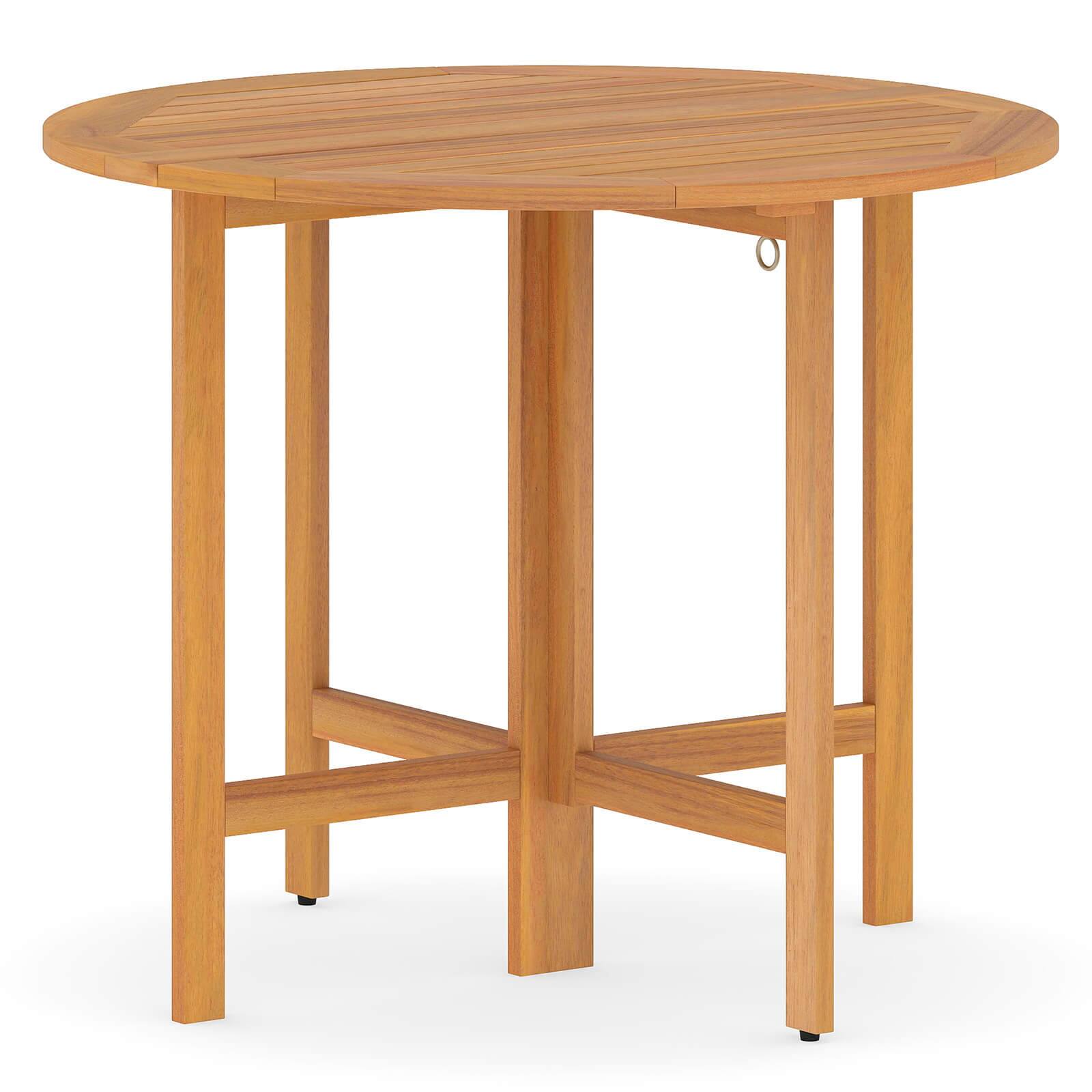 Alt View 9. Costway - Costway 36" Outdoor Folding Round Dining Table with Slatted Tabletop for Backyard - Brown.