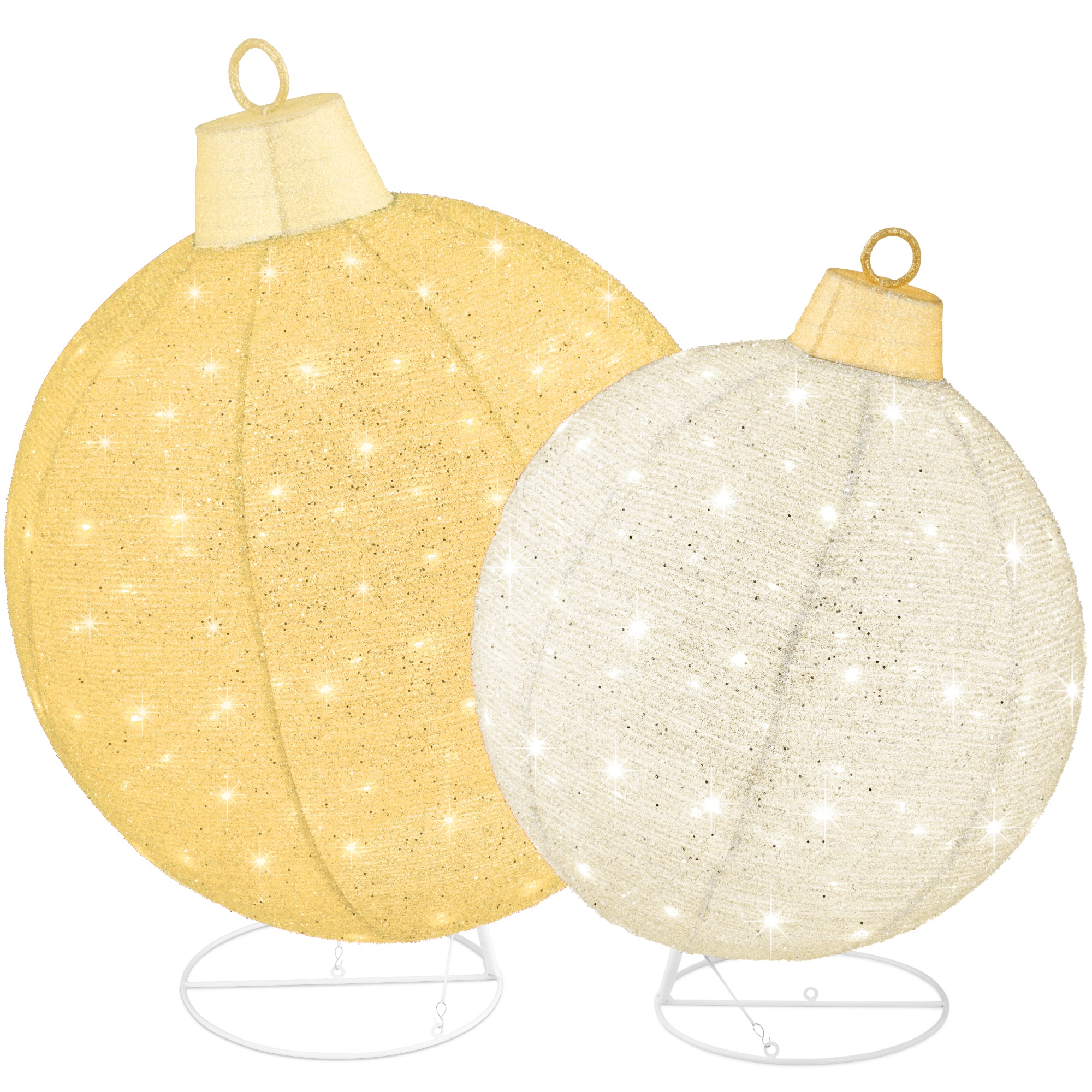 Best Choice Products - 2pc Lighted Pop-Up Christmas Ornaments Outdoor Holiday Decoration w/ 180 LED Lights - Gold/White - Gold/White - Large