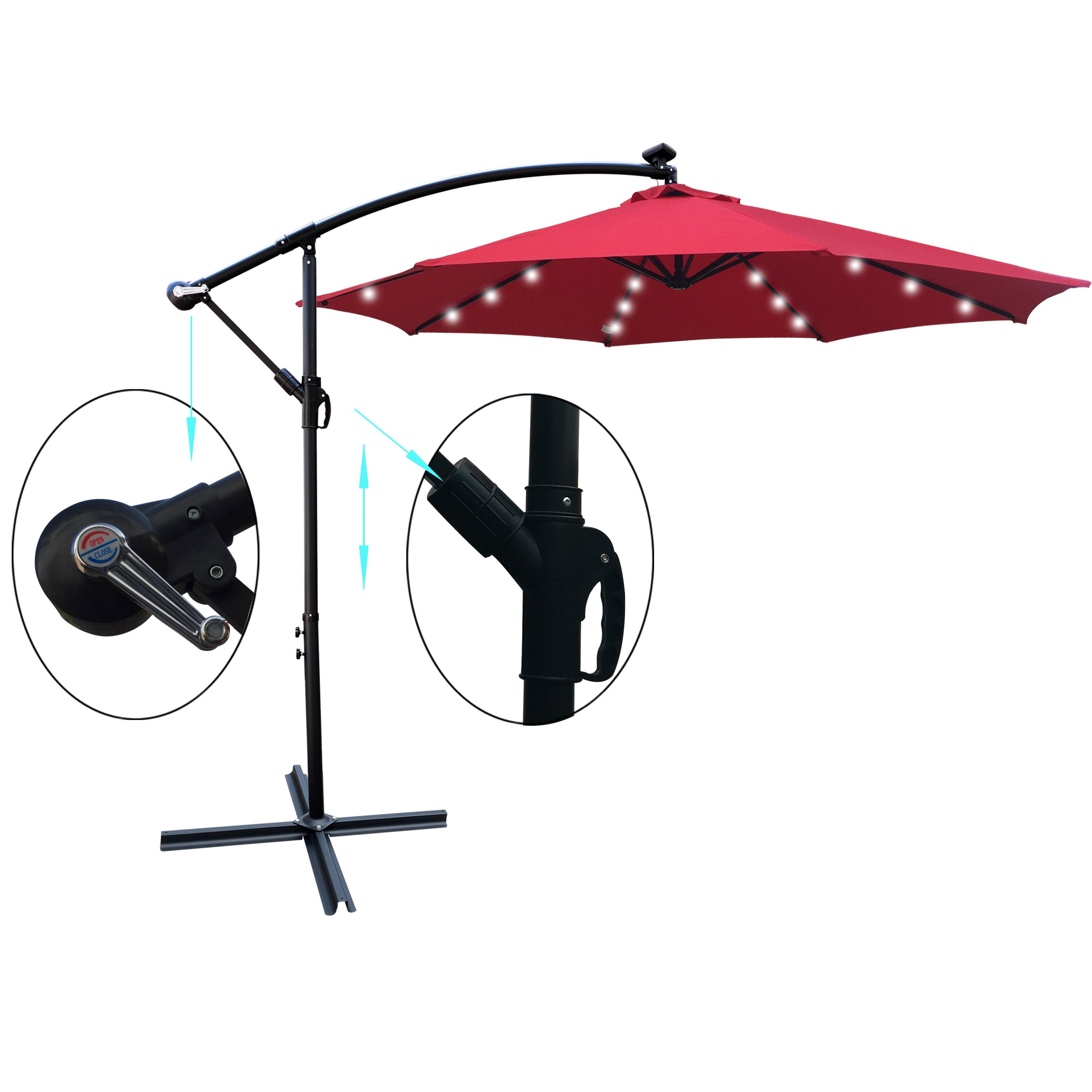 Back. Loheer - Loheer 10 ft Solar Lighted Patio Umbrella with Cross Base Crank Lift Round Outdoor Sun Shade for Pool Deck Garden.