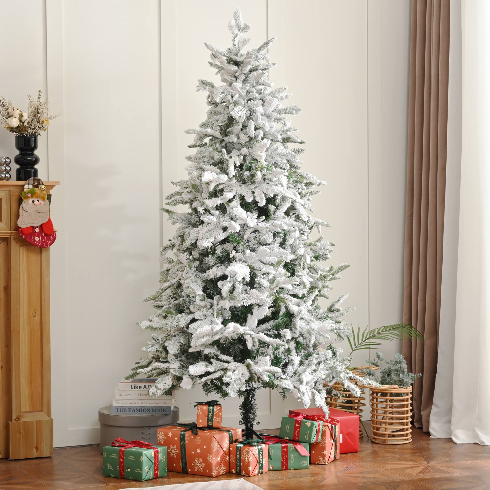 Front. ELEMENT ACE - 7-Foot Snow Flocked Artificial Christmas Tree with Realistic PE and PVC Mixed Branch Tips - White.