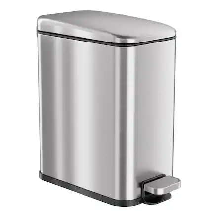 Front. iTouchless - 1.3 Gallon SoftStep Stainless Steel Slim Step Pedal Bathroom Trash Can with AbsorbX Odor Filter - Silver.