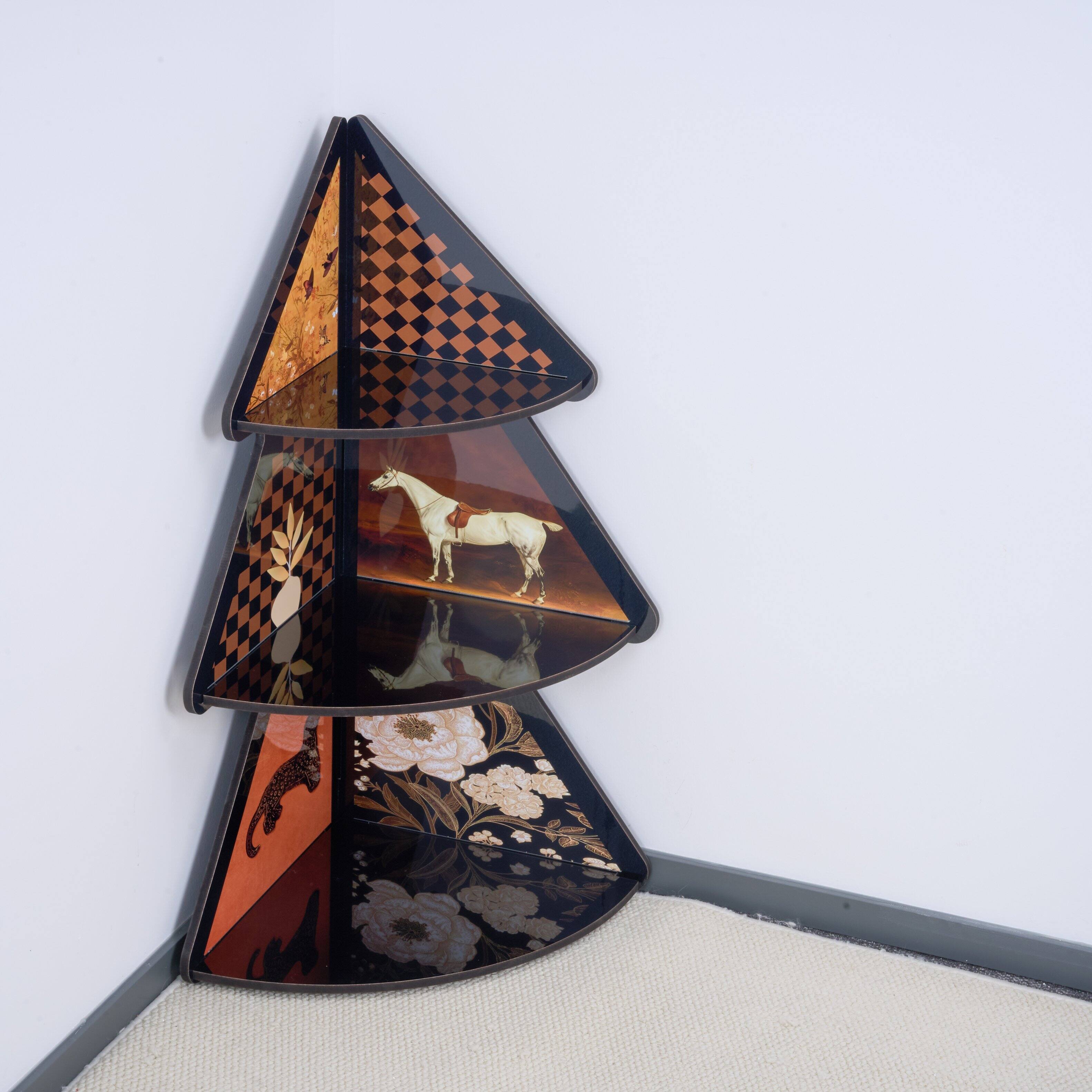 Angle. VIVZONE - 3-Tier Tree Shaped Corner Shelf Retro Cabinet - Multicolor.