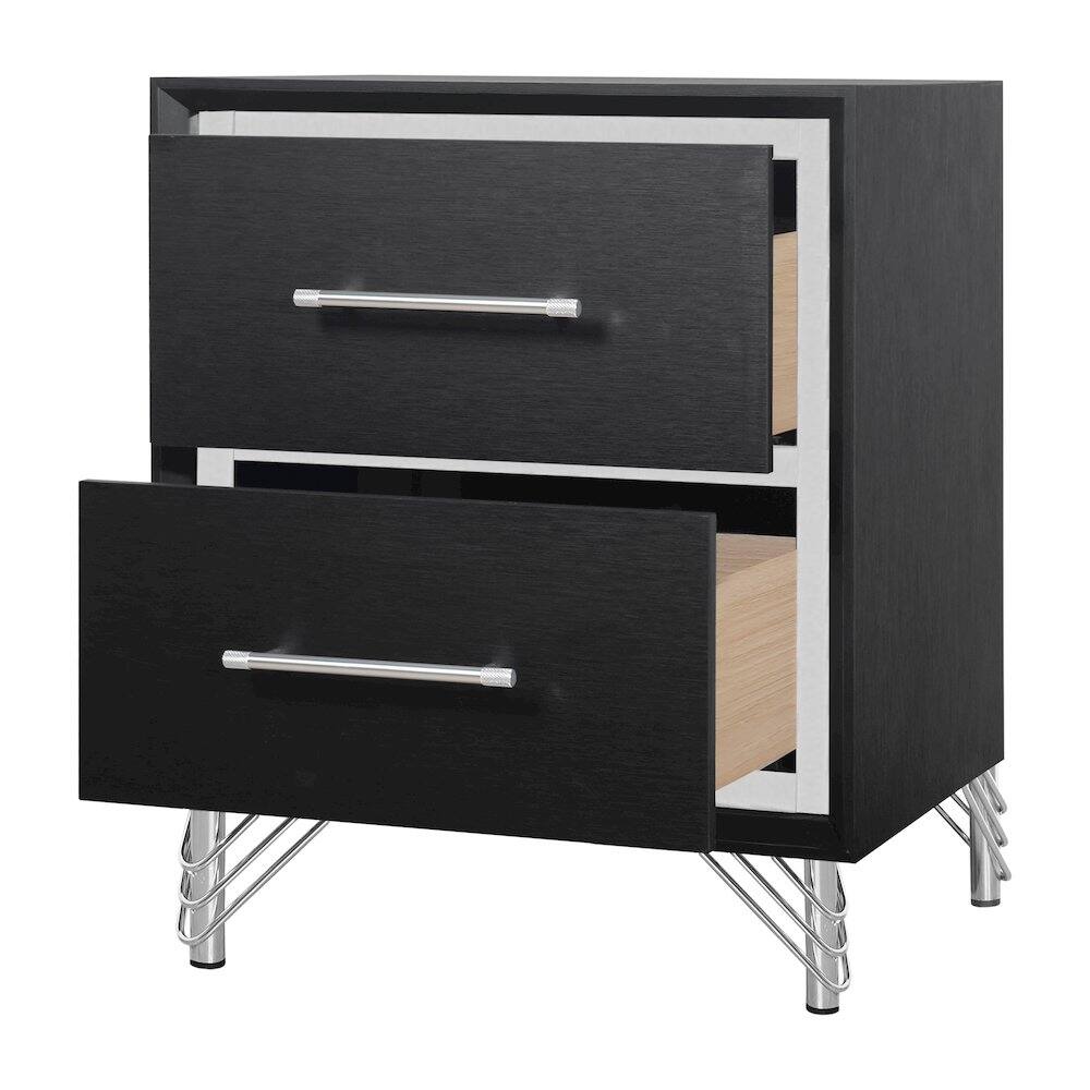 Back. New Classic Furniture - Ava Rubberwood 2 Drawers Nightstand in Ebony Black - Ebony.