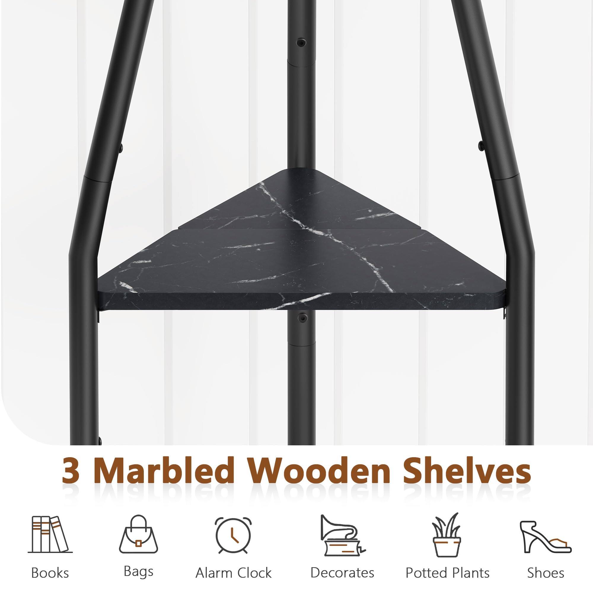 3 Marbled Wooden Shelves

- Books
- Bags
- Alarm Clock
- Decorates
- Potted Plants
- Shoes