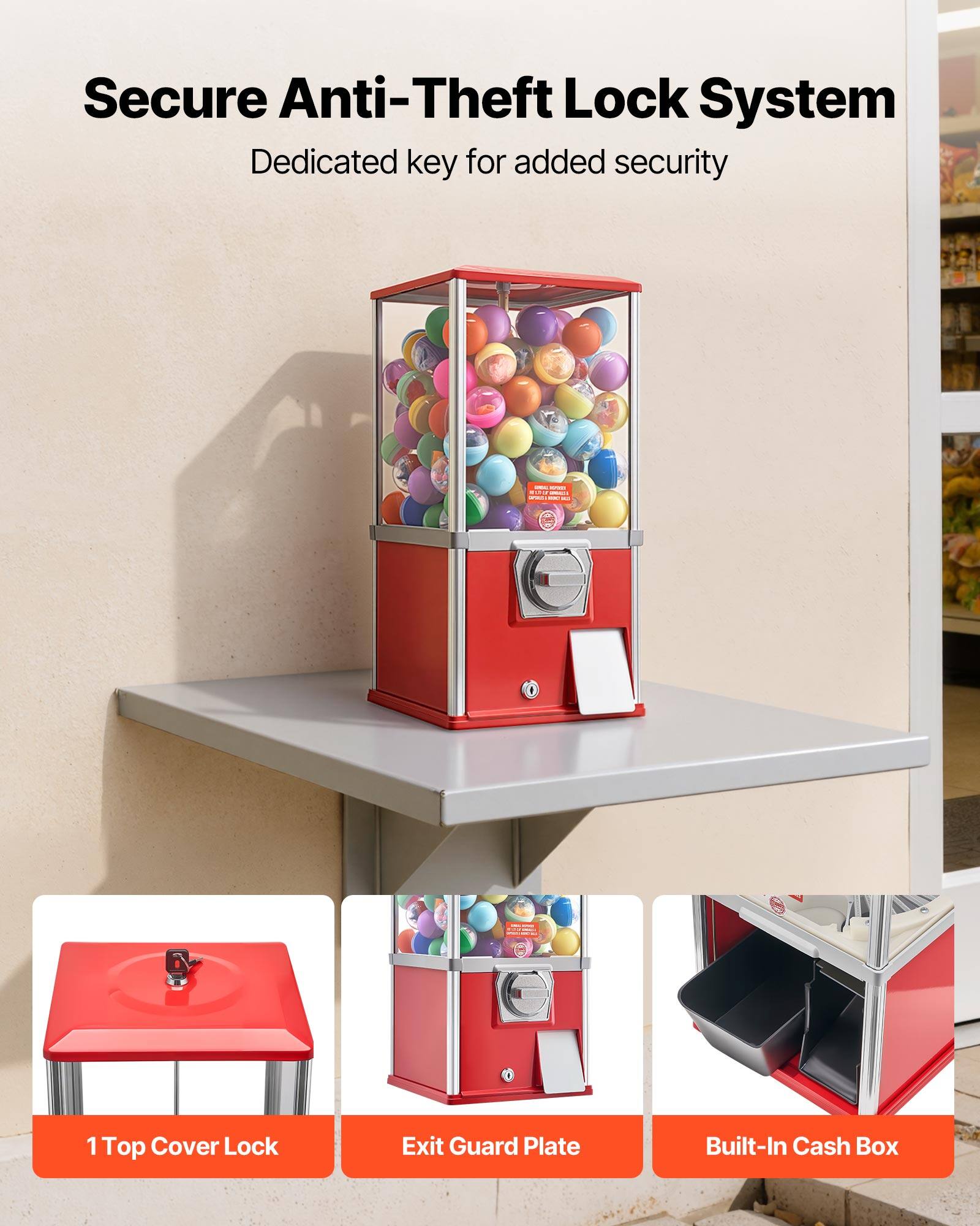 Secure Anti-Theft Lock System  
Dedicated key for added security  

1 Top Cover Lock  
Exit Guard Plate  
Built-In Cash Box