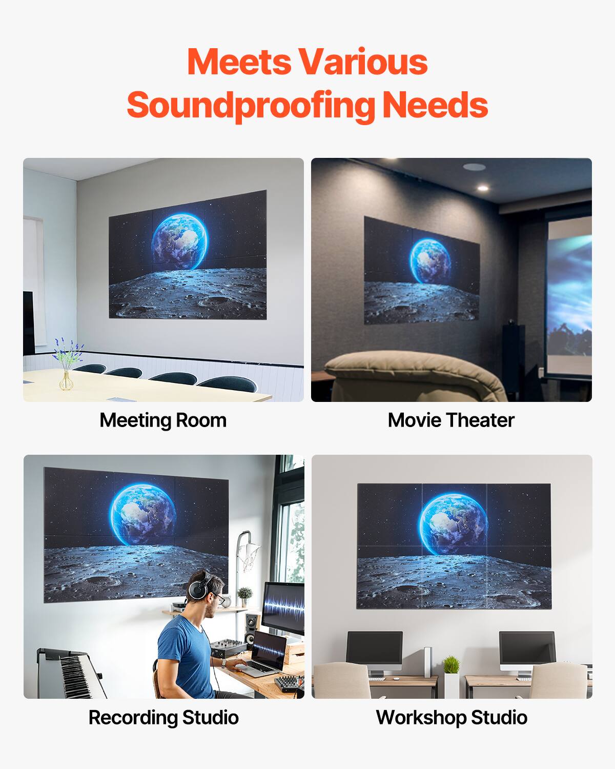 Meets Various Soundproofing Needs

- Meeting Room
- Movie Theater
- Recording Studio
- Workshop Studio