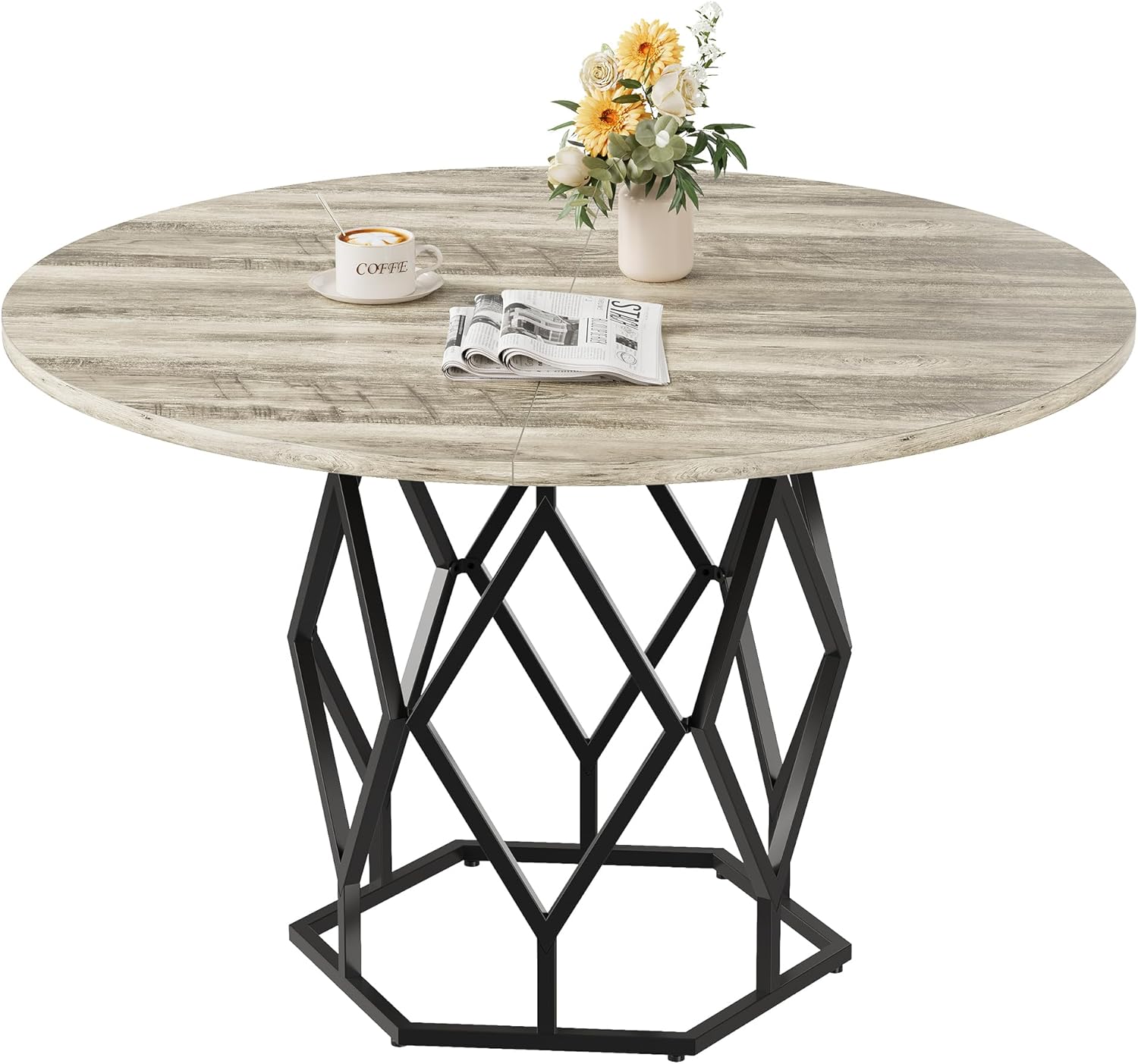 Front. Jojoka - Kitchen Table 47 inch Round Dining Table 4-6 People Kitchen and Dining Room Tables - Gray.
