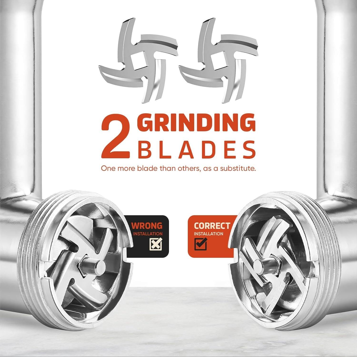 2 GRINDING BLADES  
One more blade than others, as a substitute.  

WRONG INSTALLATION  
CORRECT INSTALLATION