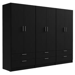 Madesa - 6 Doors 6 Drawers Wardrobe with Shelves and Hanging Space 94"L - Black