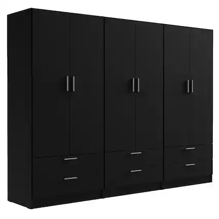 Front. Madesa - Madesa 6 Doors 6 Drawers Wardrobe with Shelves and Hanging Space 94"L - Black - Black.