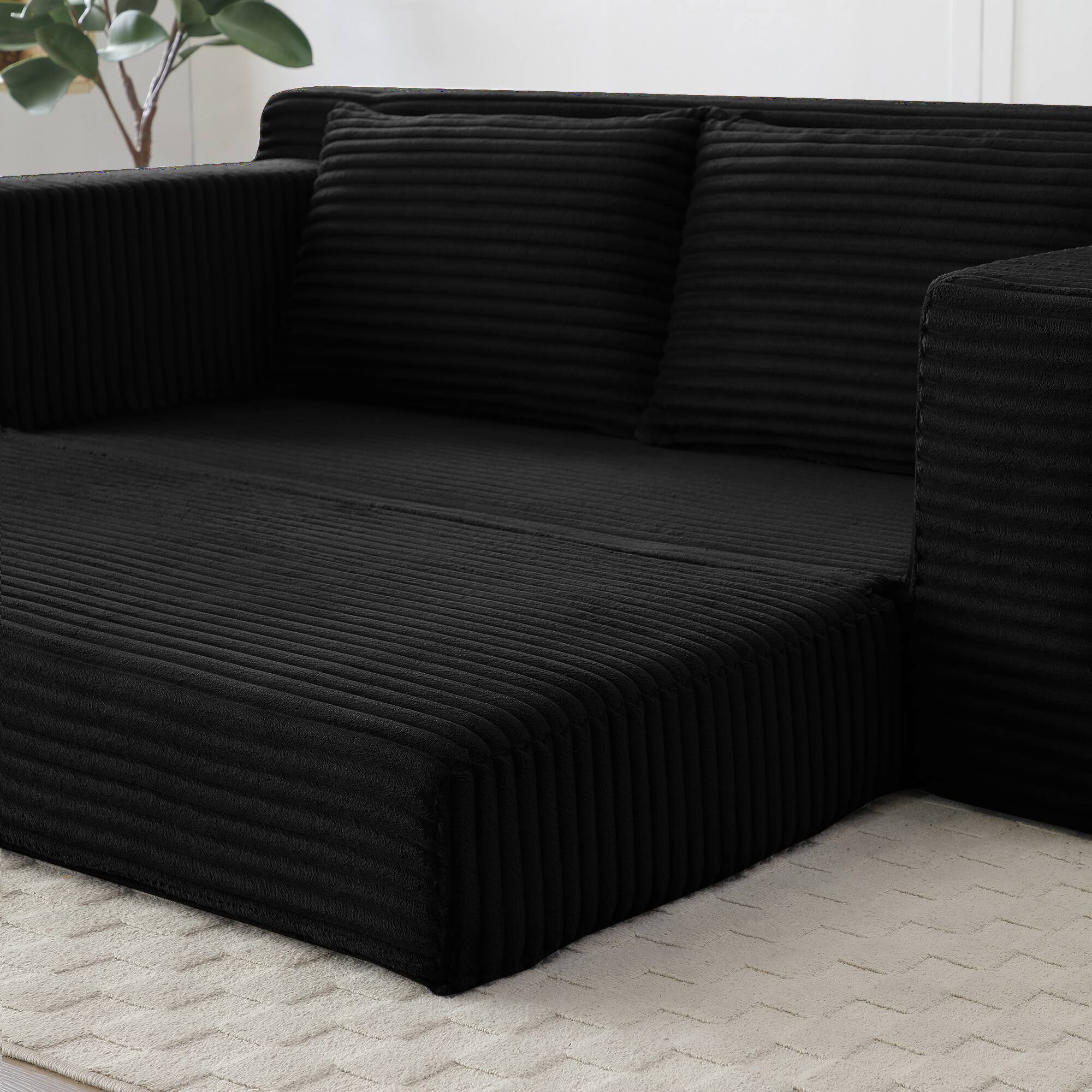 Alt View 2. Trinkets Crazed - Memory Foam Cloud Loveseat Sofa,2 in 1 Convertible Folding Couch Bed,No Assembly Compressed Corduroy Floor Lounge Sofa - Black.