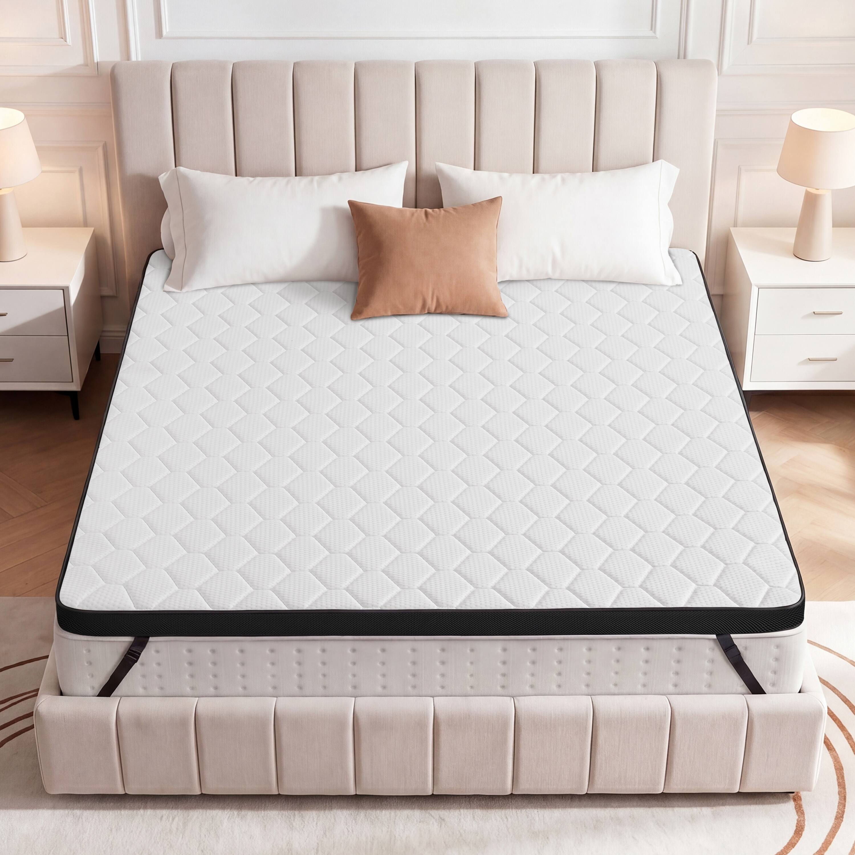 Angle. Vipbear - 3 Inch Frim Memory Foam Mattress Topper with Removable & Washable Cover, CertiPUR-US/OEKO‑TEX Certified - 3 inch.
