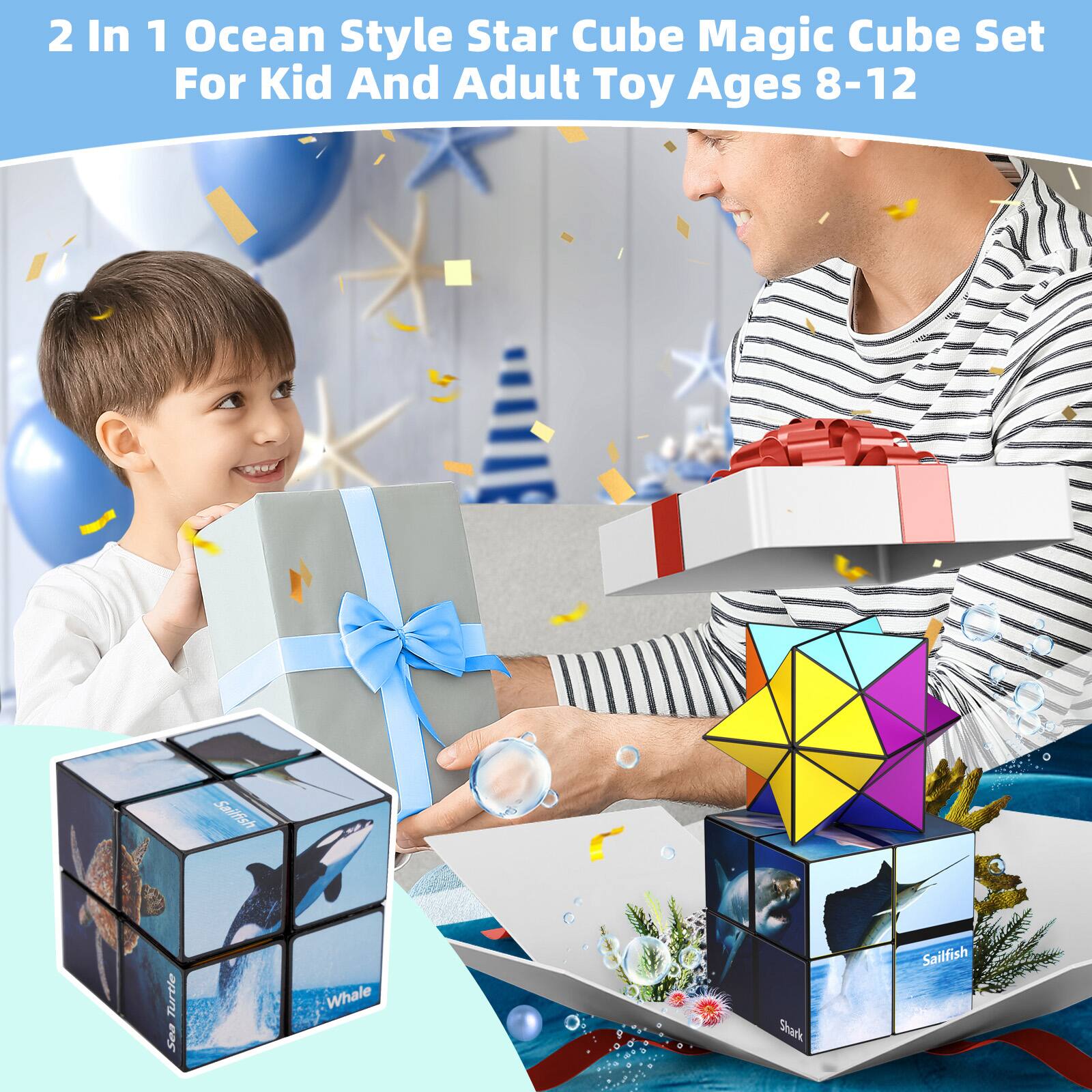 2 In 1 Ocean Style Star Cube Magic Cube Set For Kid And Adult Toy Ages 8-12