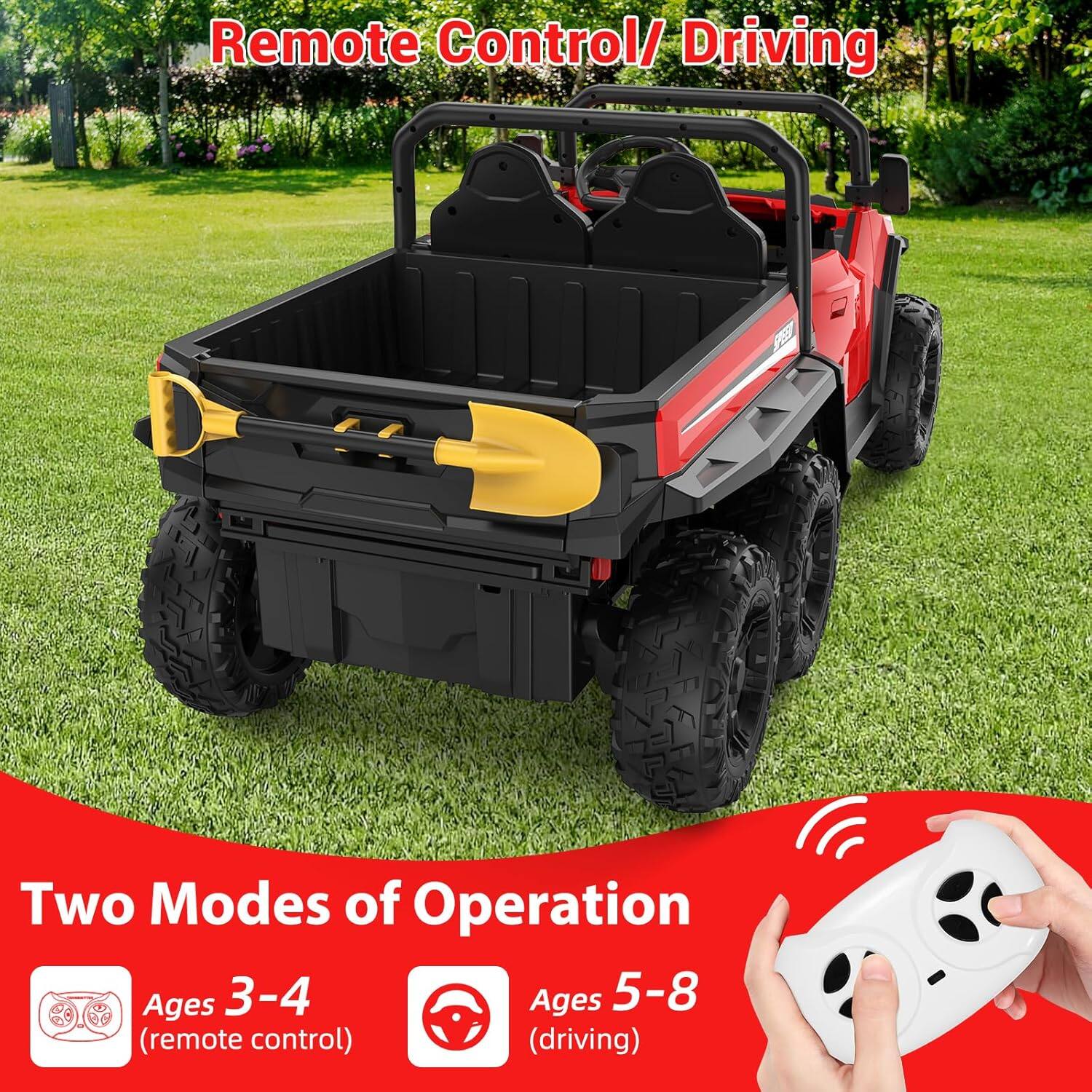 Remote Control/ Driving

Two Modes of Operation

Ages 3-4 (remote control)

Ages 5-8 (driving)
