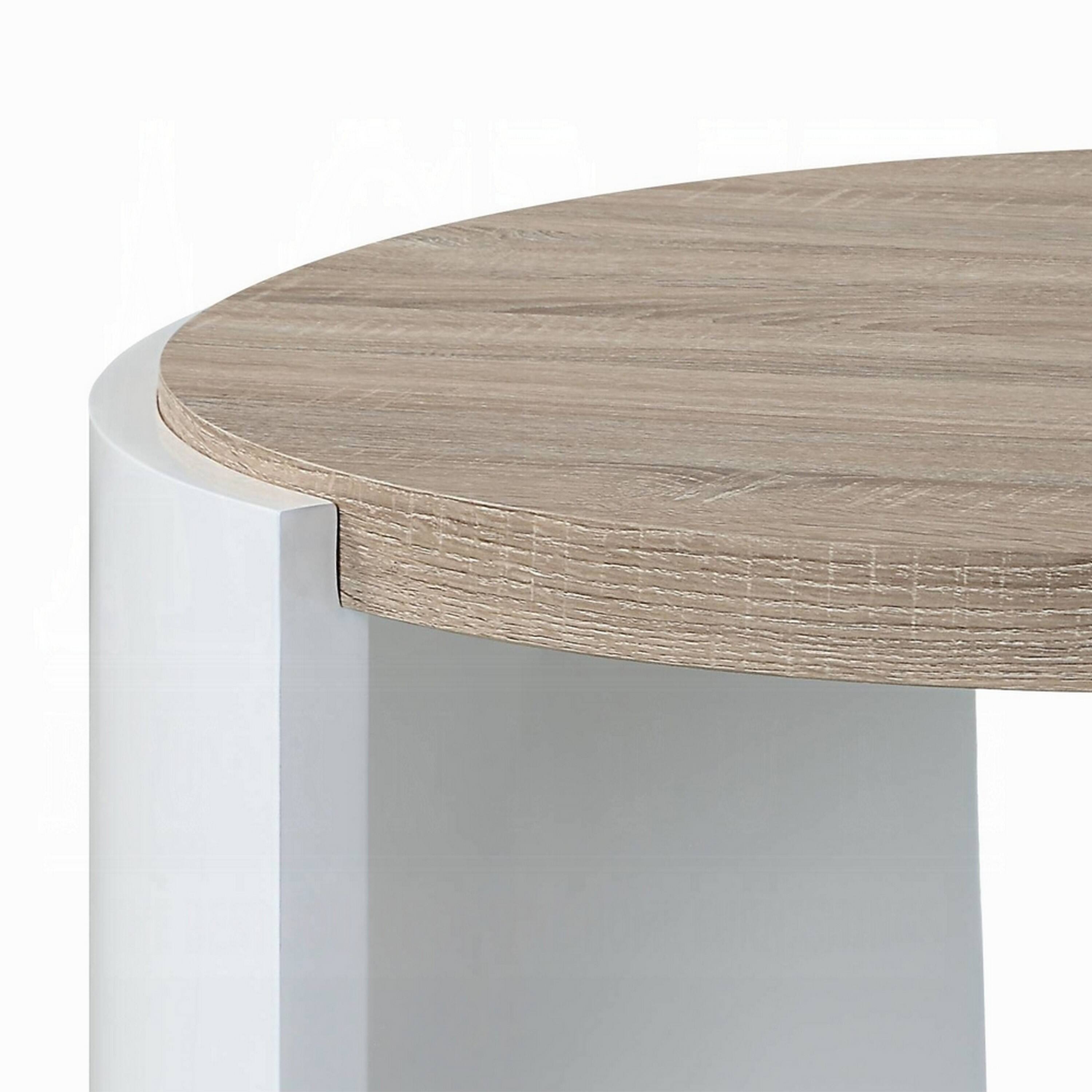 Alt View 2. Manhattan Lane - Romani Coffee Table, White High Gloss Wood, Brown Top, Round 33 Inch - White, Brown.