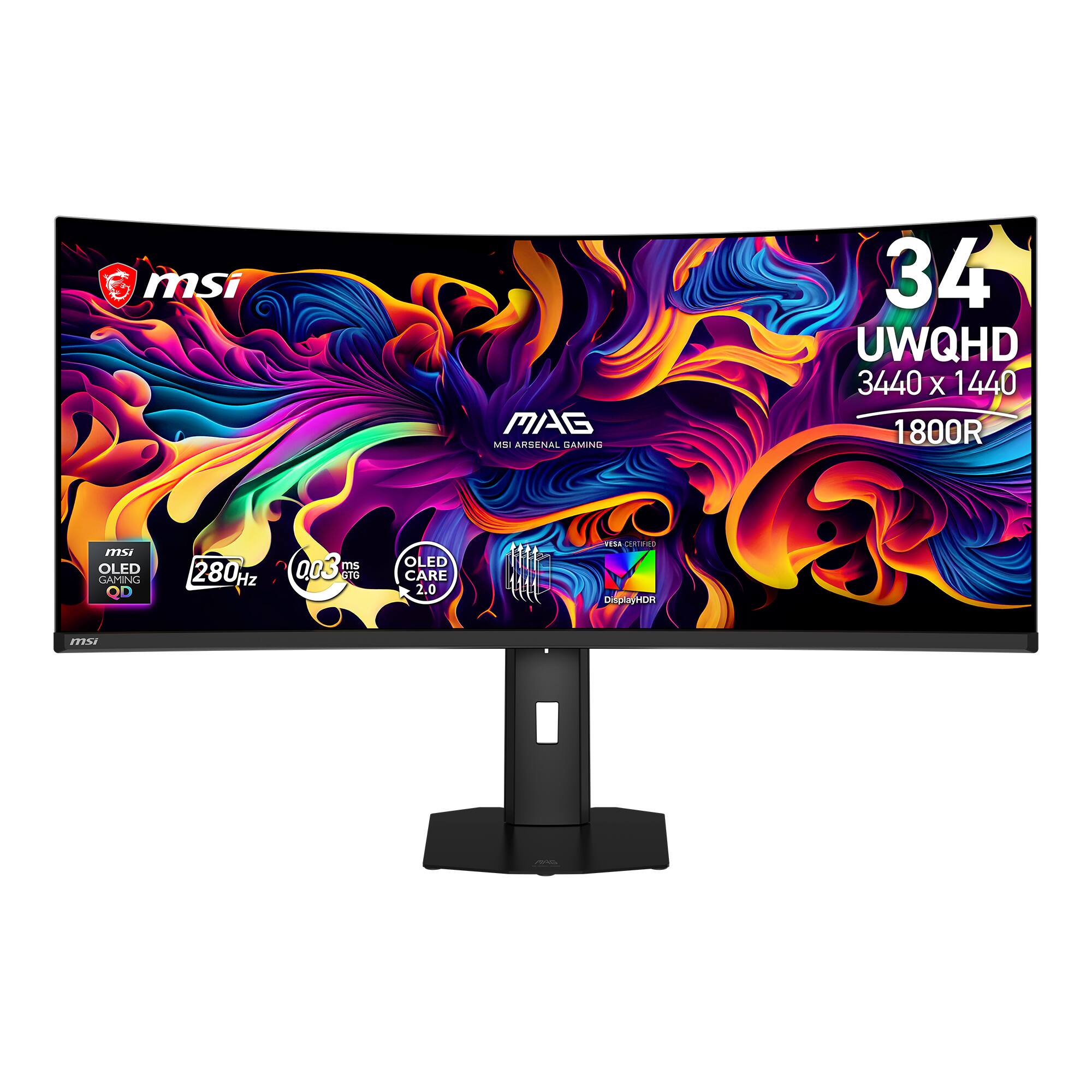 MSI - MAG 341CQP QD-OLED X28 34" UWQHD 280Hz 0.03ms G-SYNC FreeSync Premium Pro Curved Gaming Monitor TB500 (DP, HDMI, USB-C) - Metallic Black