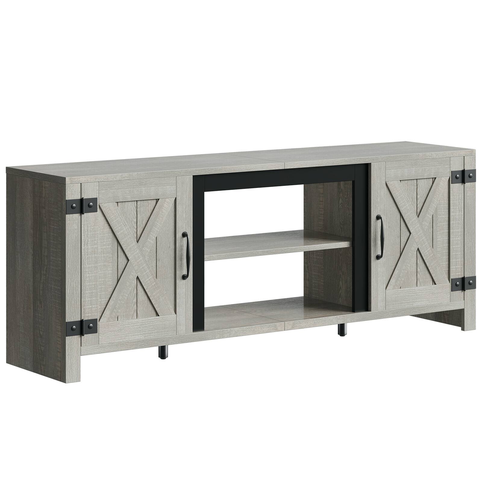 Alt View 5. Bestier - 60.7" Farmhouse Media Console with Sliding Barn Doors & Fluted Details, Rustic TV Stand for 65" TVs - Vintage Gray White.