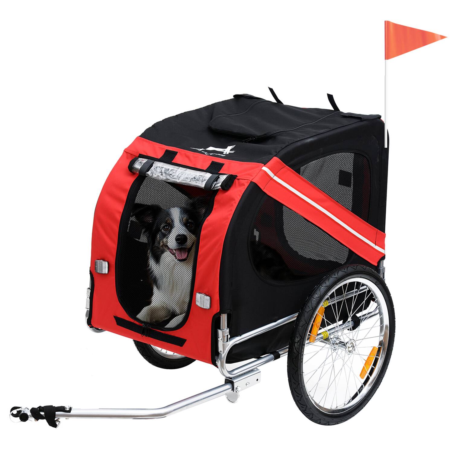 Front. Aosom - Dog Bike Trailer, Pet Wagon, Easy Folding Frame, 20" Rubber Wheels, 3 Entrances, Mesh Screen, Off-Road & Travel.