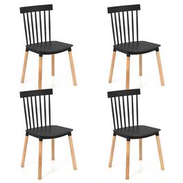 Gymax - Set of 4 Windsor Dining Chairs Dining Chairs w/ Spindle Backs & Curved Seats - Black