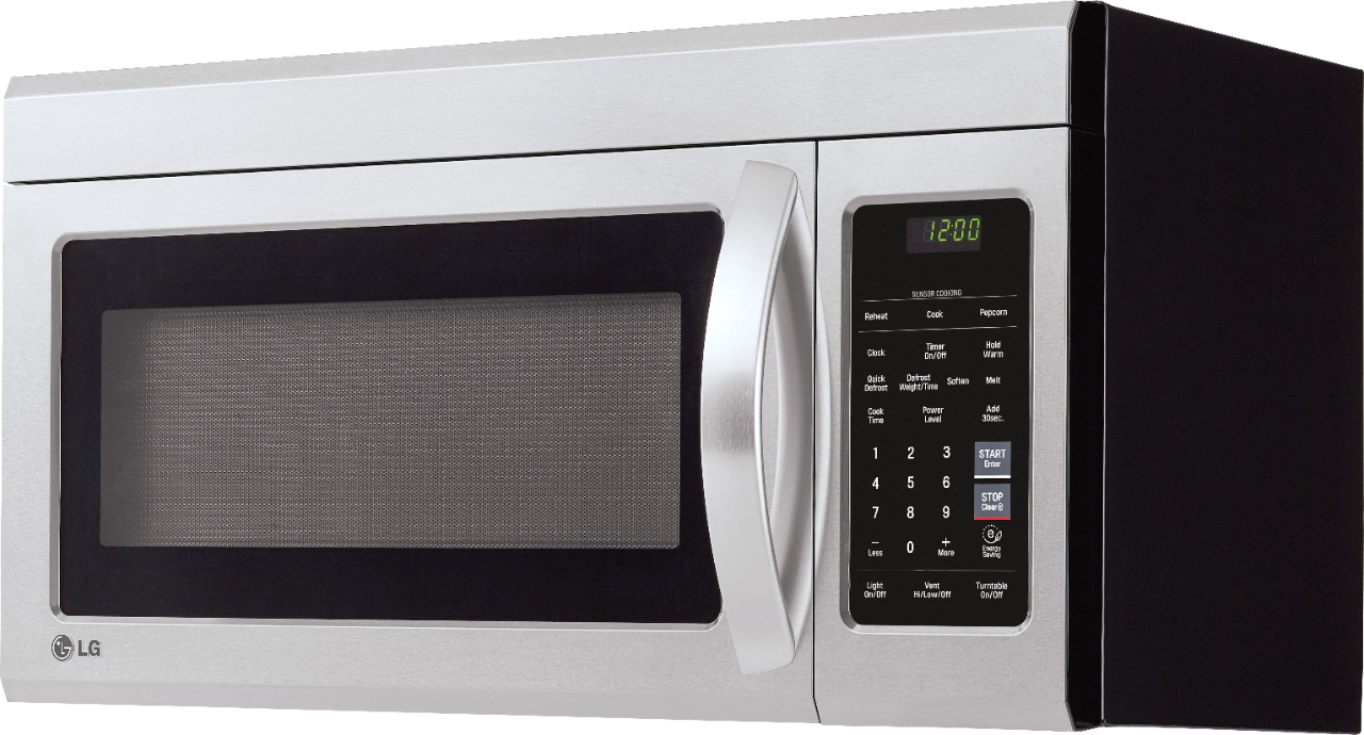 Left. LG - 1.8 Cu. Ft. Over-the-Range Microwave with Sensor Cooking and EasyClean - Stainless Steel.