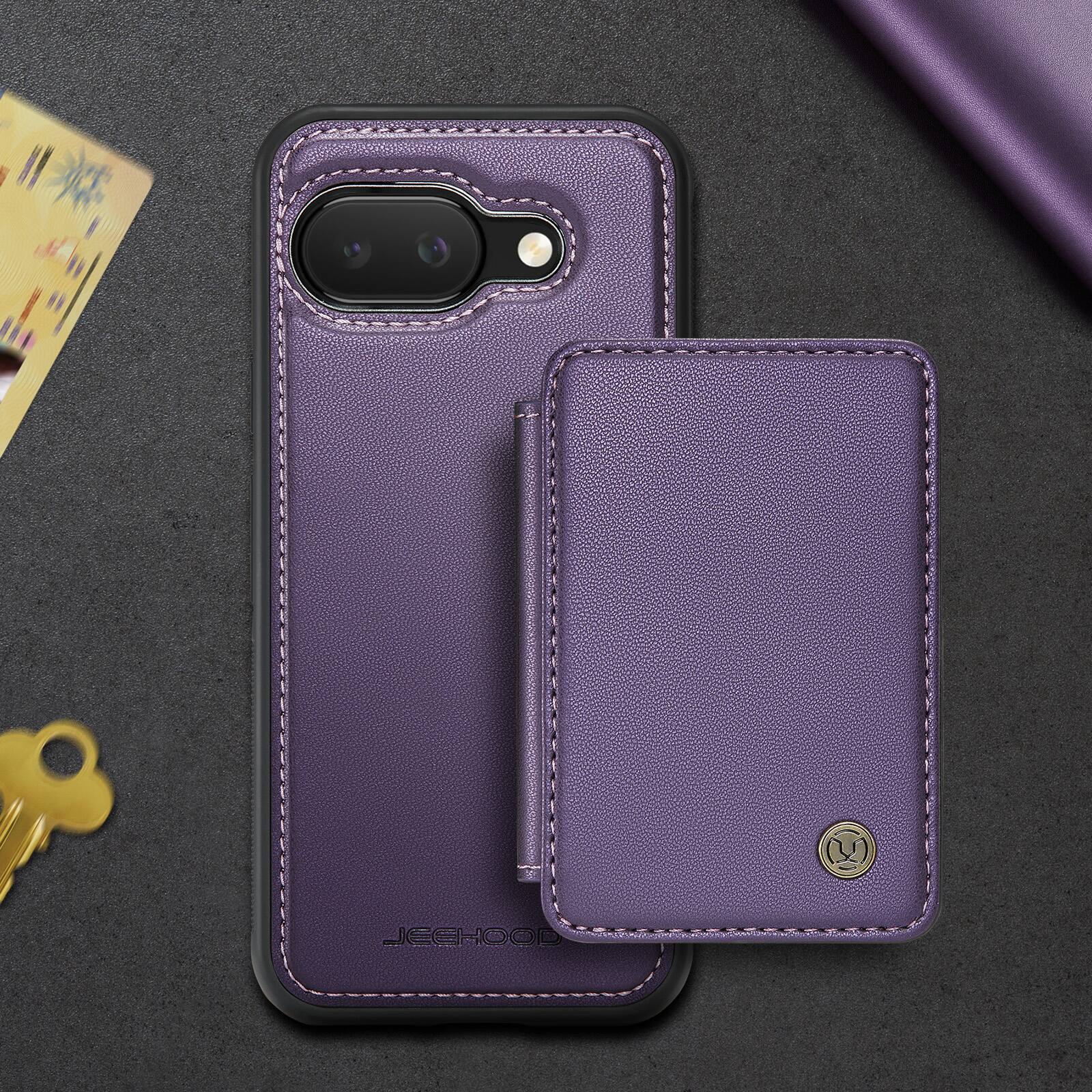 Alt View 2. Dteck - 2-in-1 Wallet Case for Google Pixel 10a with Magnetic Card Holder, RFID PU Leather Flip Folio Kickstand Cover - Purple.