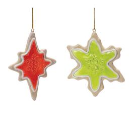 BreeBe - Frosted Cookie Star and Snowflake Ornament (Set of 6) - Red, Green