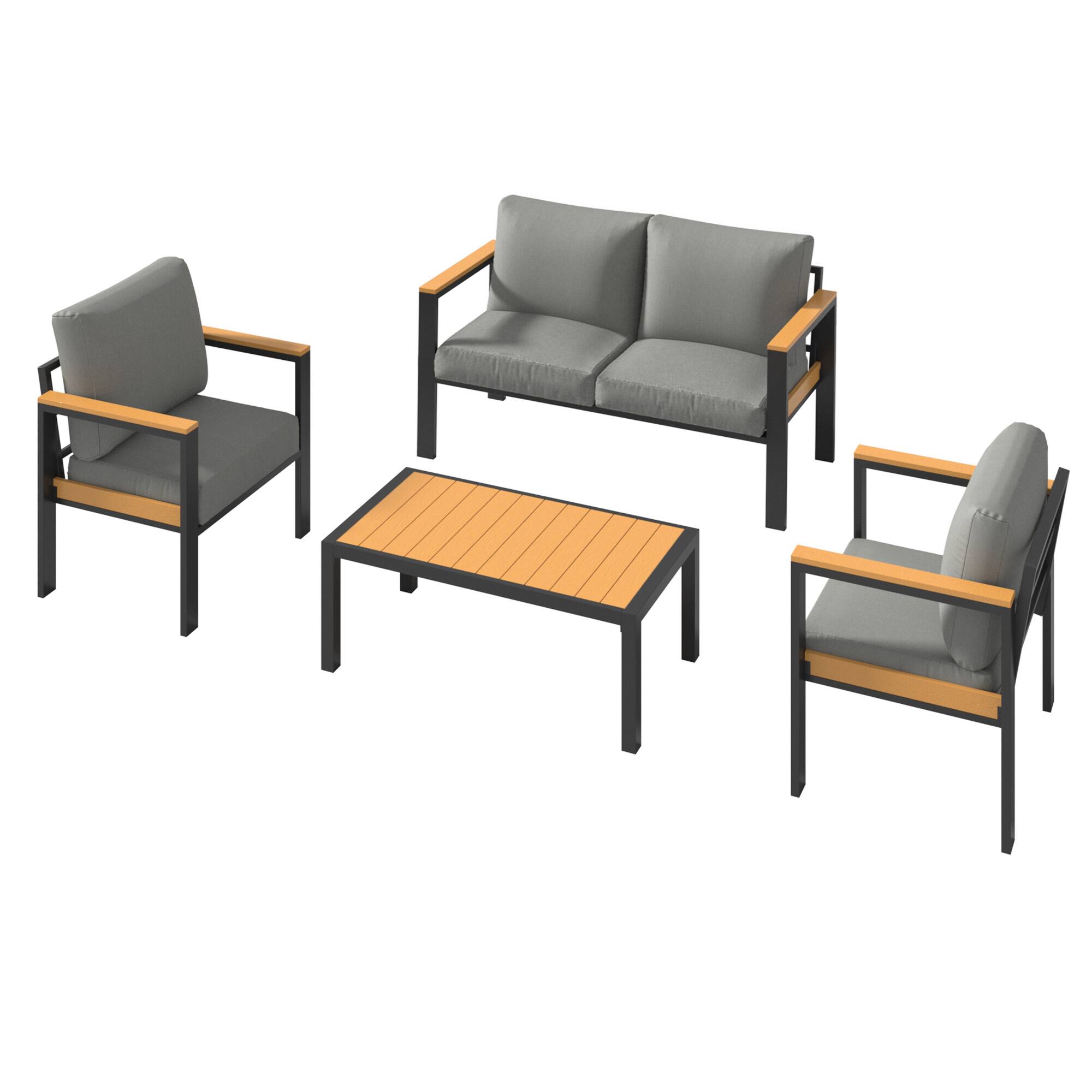 Alt View 3. U-HOMY - Outdoor Patio Furniture Set: 4-Piece Aluminum Conversation Group with Table, All-Weather - Grey.