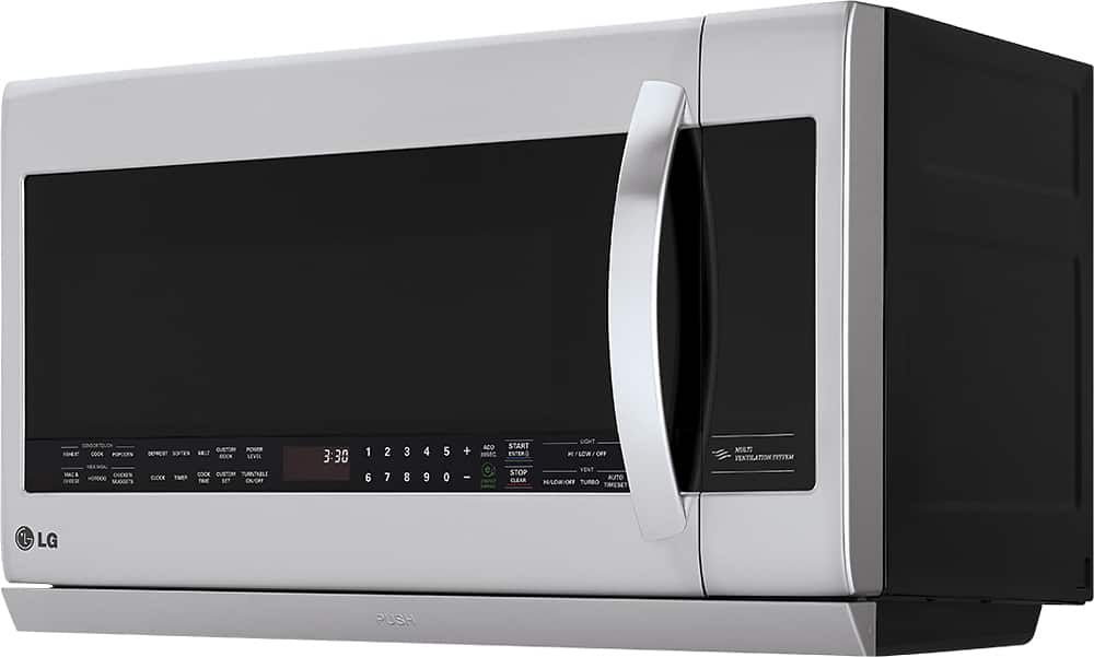 Left. LG - 2.2 Cu. Ft. Over-the-Range Microwave with Sensor Cooking and ExtendaVent 2.0 - Stainless Steel.