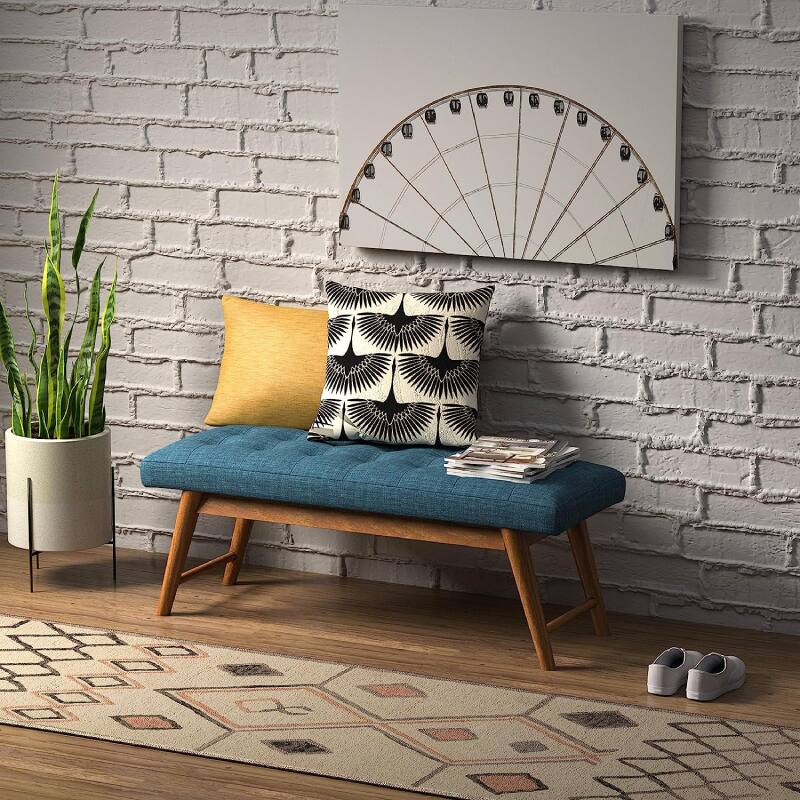 Alt View 1. Lumina Wise - Modern Upholstered Button-Tufted Ottoman Bench - Navy Blue.