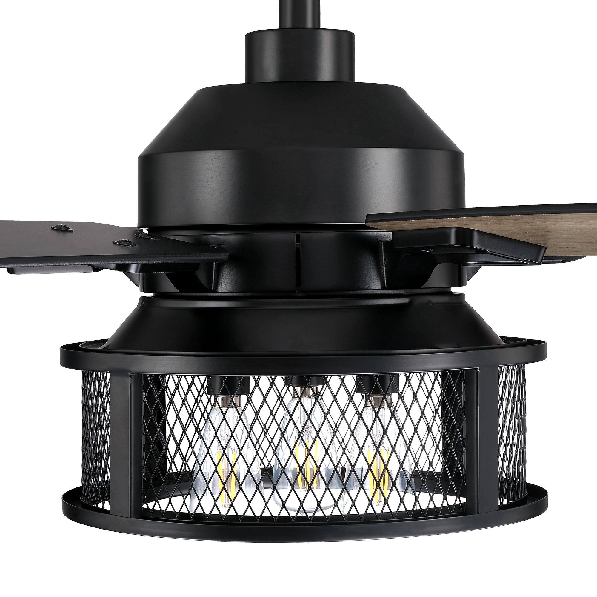 Alt View 5. Parrot Uncle - 52" Industrial Reversible Wood 5-Blade Black Ceiling Fan with Light and Remote - Black.