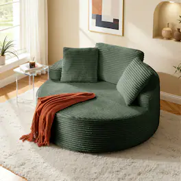 Meqiodas - Oversized Round Chaise Lounge Chair,Corduroy Cloud Sofa Couch Bed for Living Room, No Assembly Required - Green