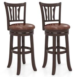 Gymax - 30'' Bar Height Swivel Bar Stools Set of 2 w/Back & Faux Leather Seat - Brown