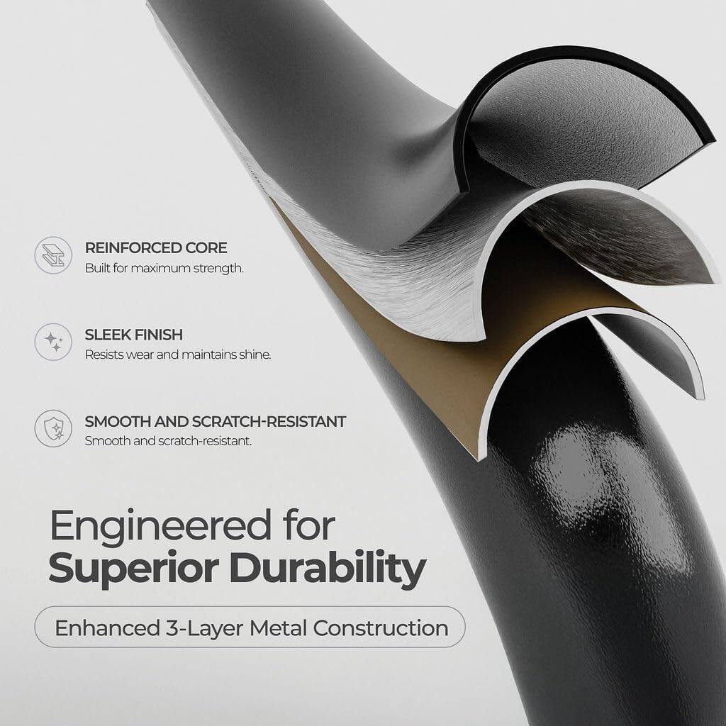 REINFORCED CORE  
Built for maximum strength.

SLEEK FINISH  
Resists wear and maintains shine.

SMOOTH AND SCRATCH-RESISTANT  
Smooth and scratch-resistant.

Engineered for Superior Durability

Enhanced 3-Layer Metal Construction