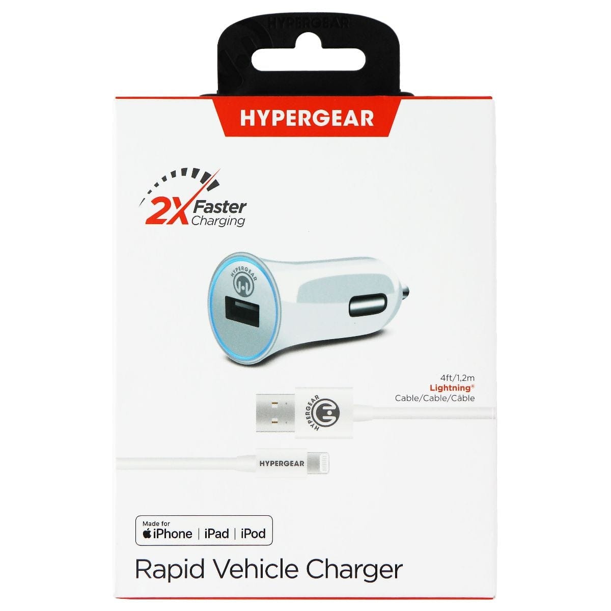 Bundle - HyperGear - Single Port 2.4A USB Car Charger with 4ft Lightning Cable - White