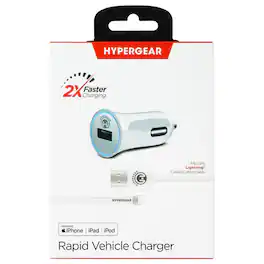 Bundle - HyperGear - Single Port 2.4A USB Car Charger with 4ft Lightning Cable - White