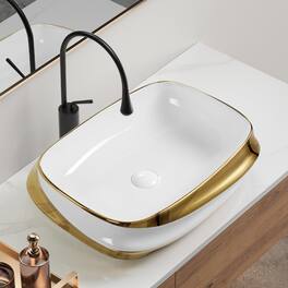 Loheer - 24x17 bathroom vessel sink Above Counter Ceramic Washbasin White with Gold Rim - Gold+White,Milk White