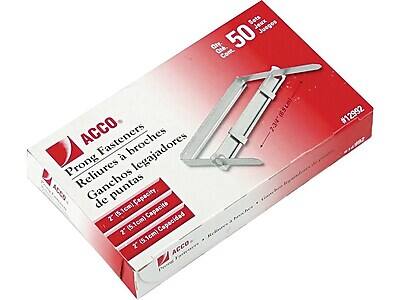 ACCO Fasteners  
Prong Fasteners  
Broches  
Reliures à légajadores  
Ganchos de puntas  

Qty. 50  
Cont. 50  

Capacity 2 (5.1cm)  
Capacidad 2 (5.1cm)  
Capacité 2 (5.1cm)  

#12992